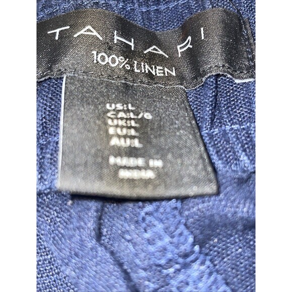 Tahari Womens Wide Leg Linen Pants Size Large Blue Cropped Beach Costal Travel - Picture 4 of 9